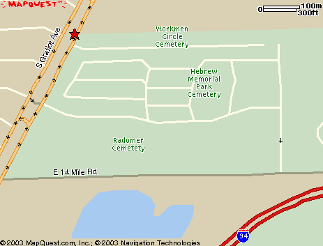 map of The Hebrew Memorial Park Cemetery, 21503 E. 14 Mile Rd., Clinton Township, MI 48035